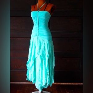 BCBG  Turquoise Fairy Mermaidcore Chiffon Y2K Halter Designer Prom Dress